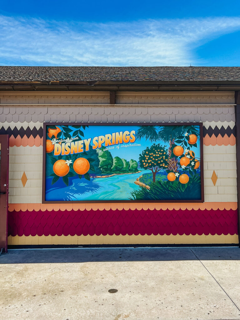 The "Greetings from Disney Springs" mural at Disney Springs.